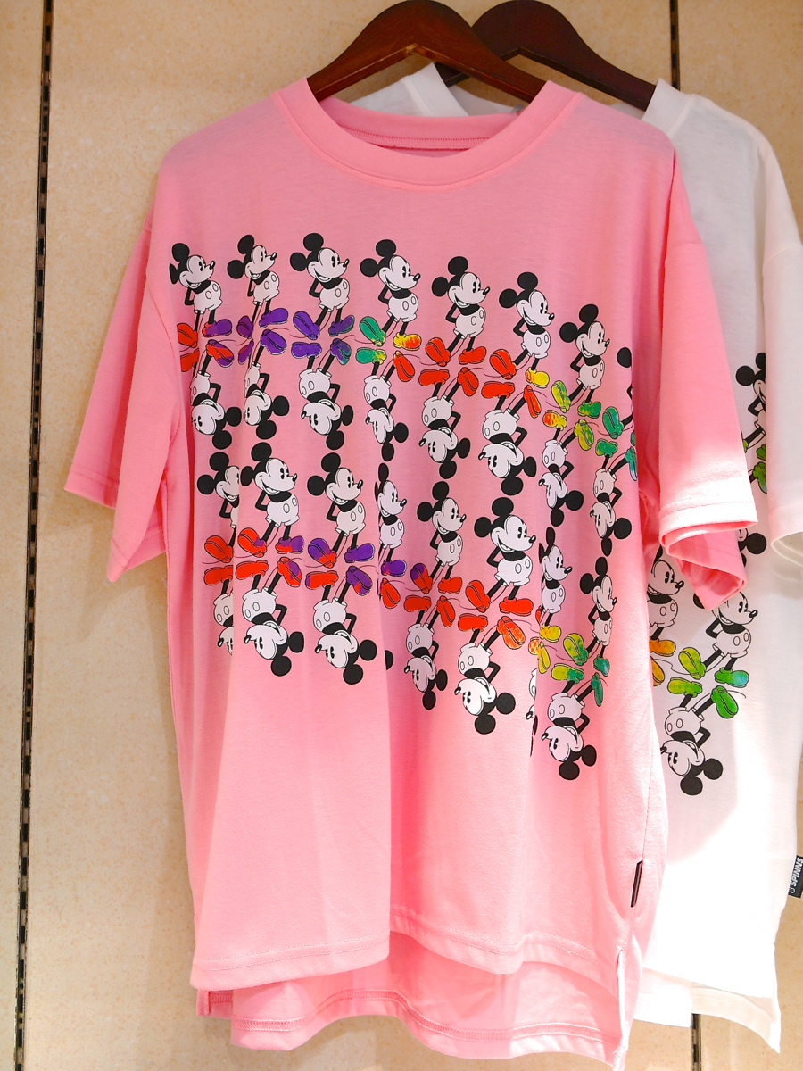 カラフルミッキーデザインTシャツ　ピンク