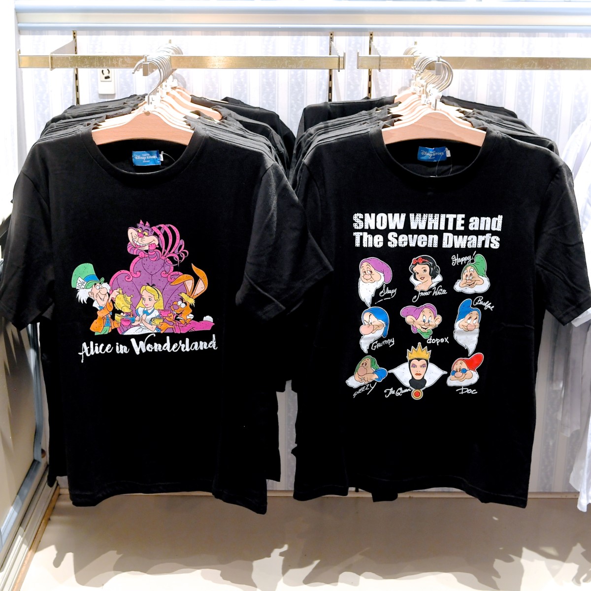 イラストが映える黒tシャツ 東京ディズニーランド ふしぎの国のアリス 白雪姫 Tシャツ