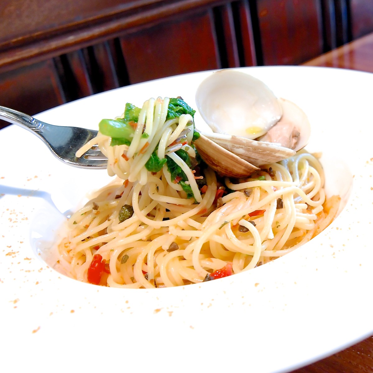 蛤と菜の花のスパゲッティーニ　アップ
