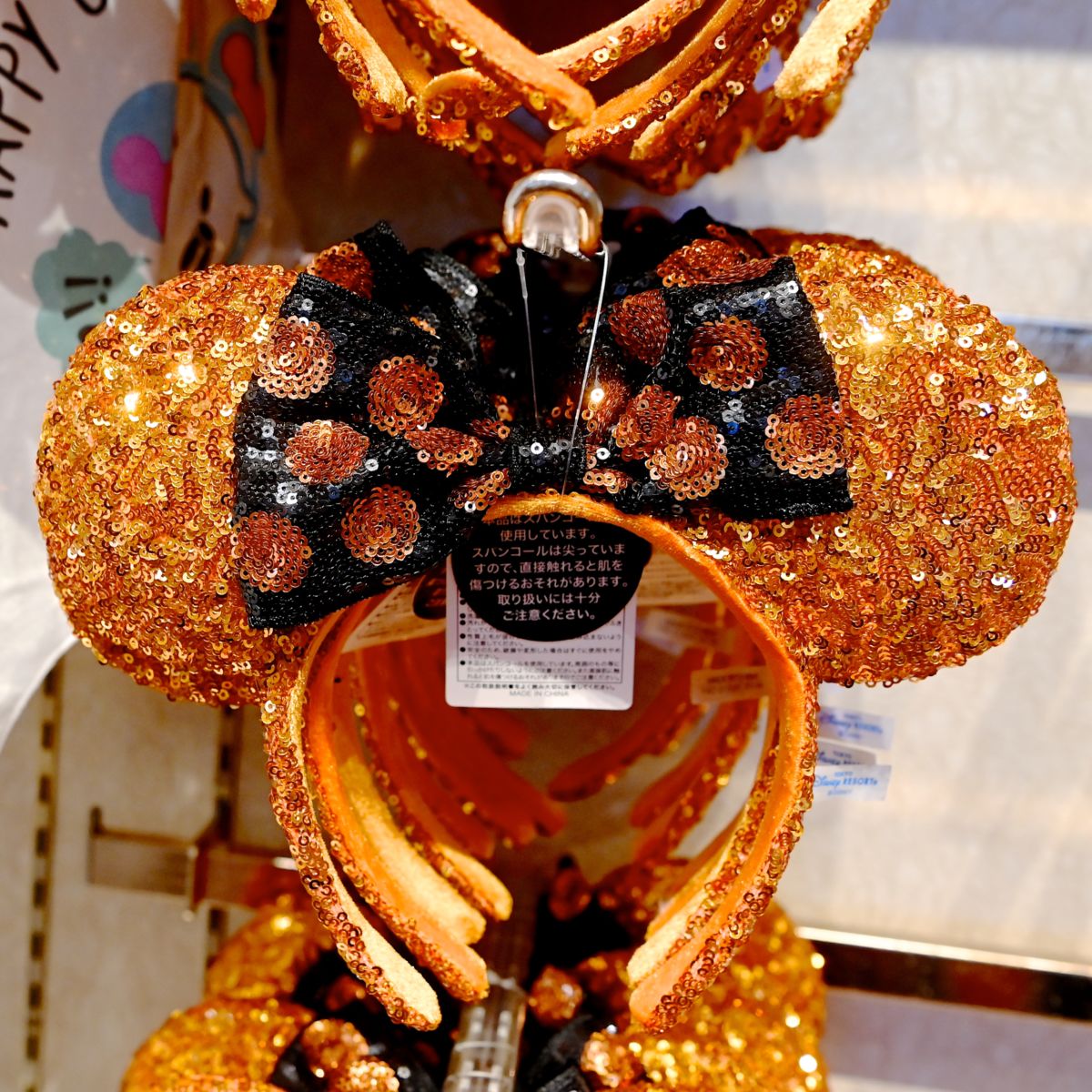 ハロウィンカラーのオレンジスパンコール 東京ディズニーランド ミニーマウスカチューシャ