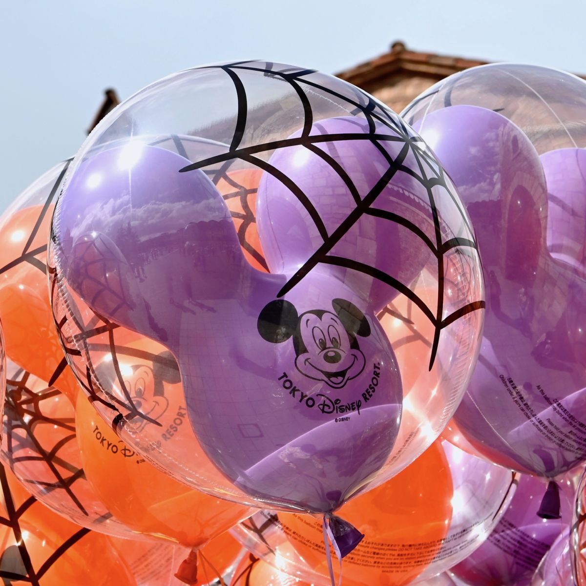 蜘蛛の巣がついたオレンジと紫 東京ディズニーランド ハロウィーン ミッキーバルーン