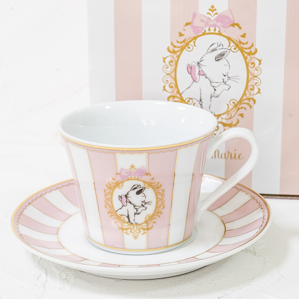 【Noritake】マリー おしゃれキャット ティーカップ＆ソーサー ストライプ柄 Spring Afternoon Tea Noritakeデザイン