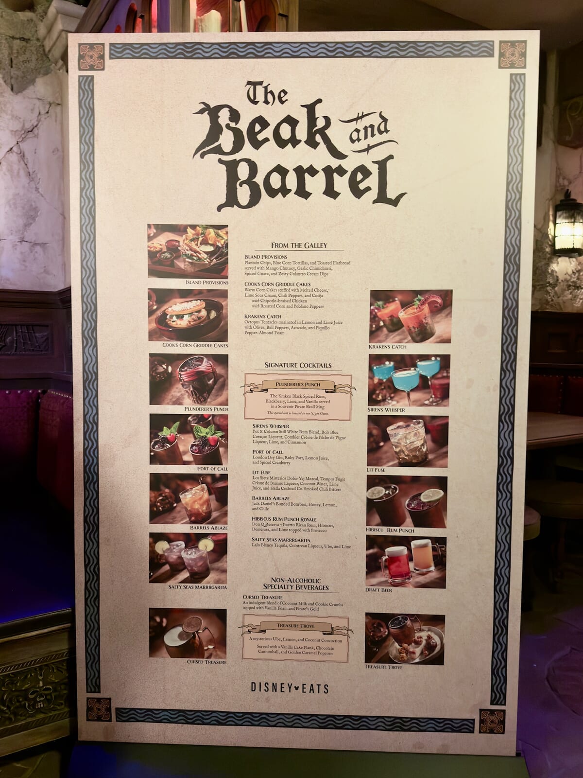 マジックキングダム・パーク「ザ・ビーク＆バレル（The Beak and Barrel）」メニュー表