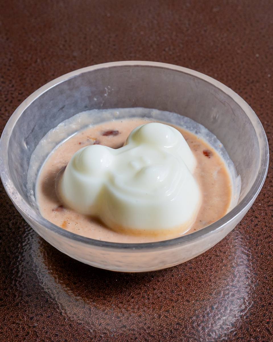 杏仁豆腐　マロンソース、ナッツ添え