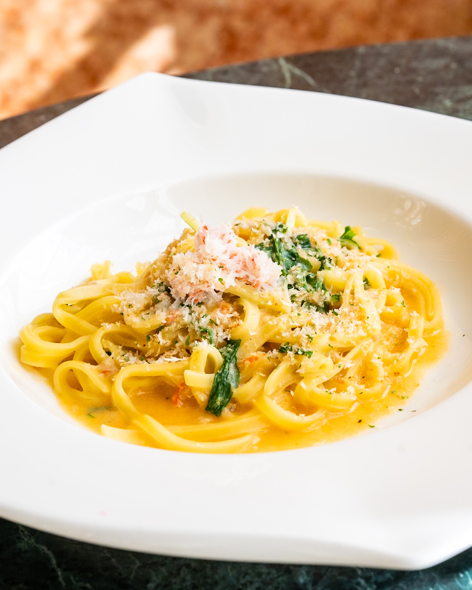 紅ズワイ蟹とカリフラワーのタリオリーニ