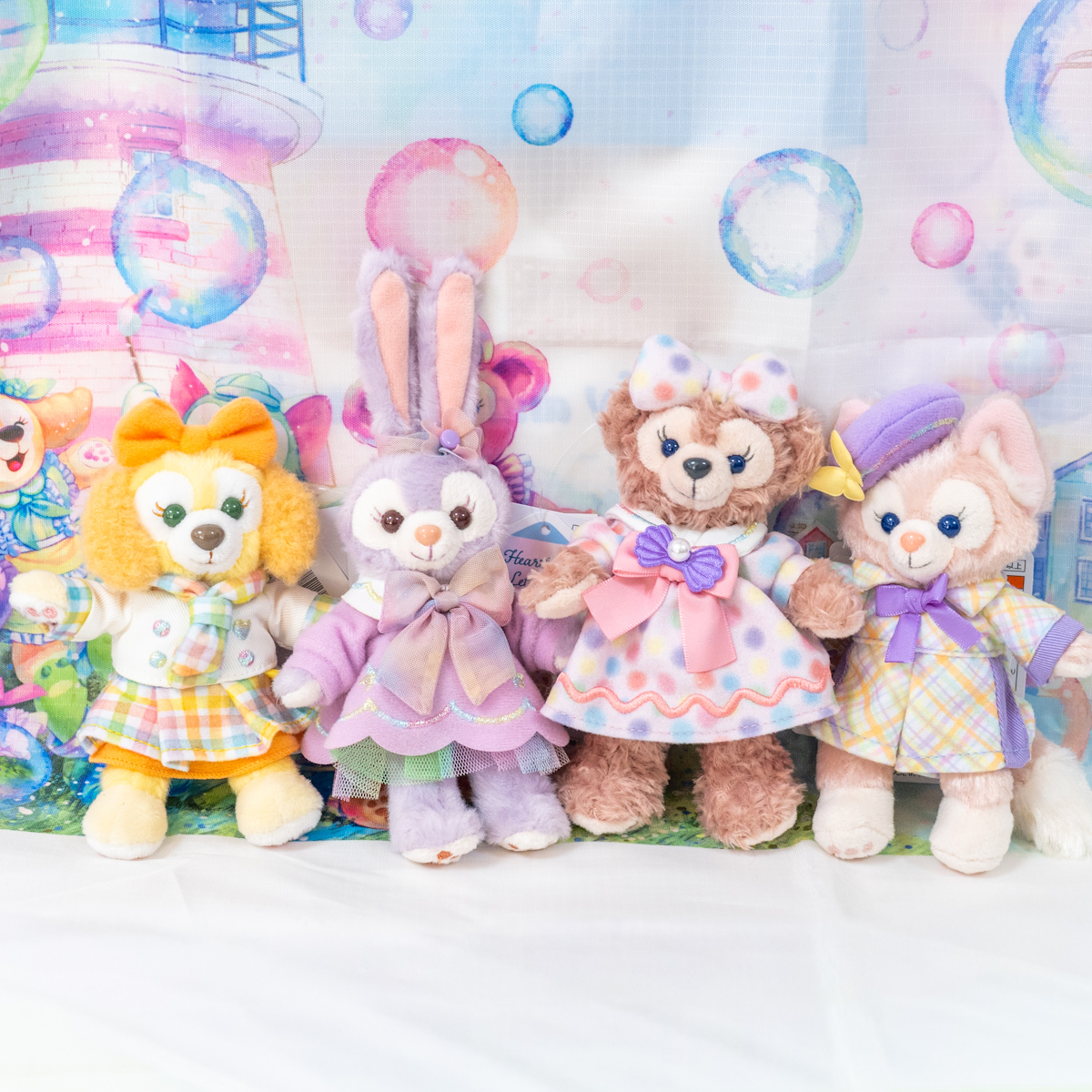東京ディズニーシー「ダッフィー＆フレンズのハートフェルト・レターズ・オブ・フレンドシップ」スペシャルグッズ　シェリーメイ、ステラ・ルー、クッキー・アン、リーナ・ベルぬいぐるみバッジ