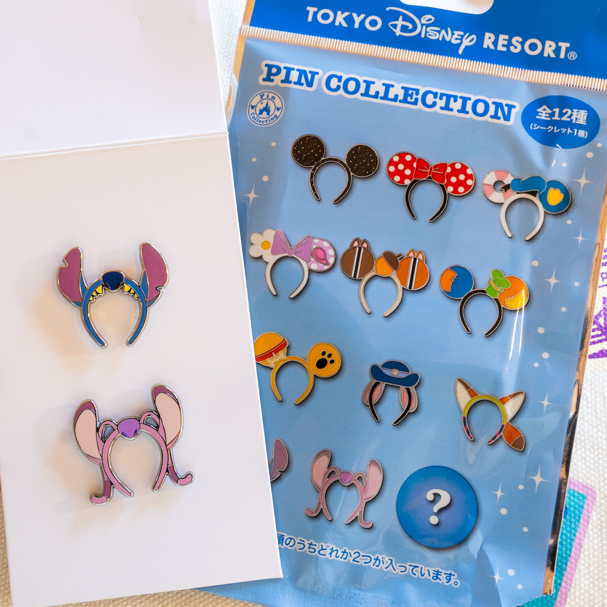 東京ディズニーランド「カチューシャ」デザインブラインドピンバッジ（2個入り）スティッチ、エンジェル